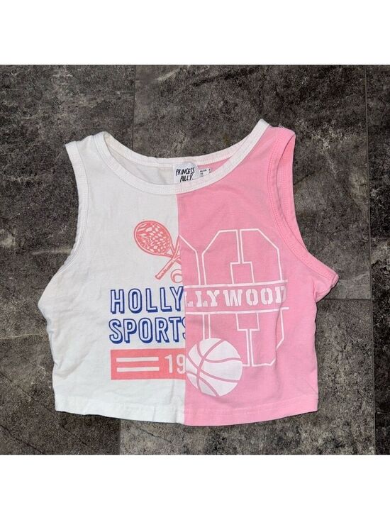 Princess Polly Tops - Princess Polly White And Pink Cropped Tennis Tank Top Size 4